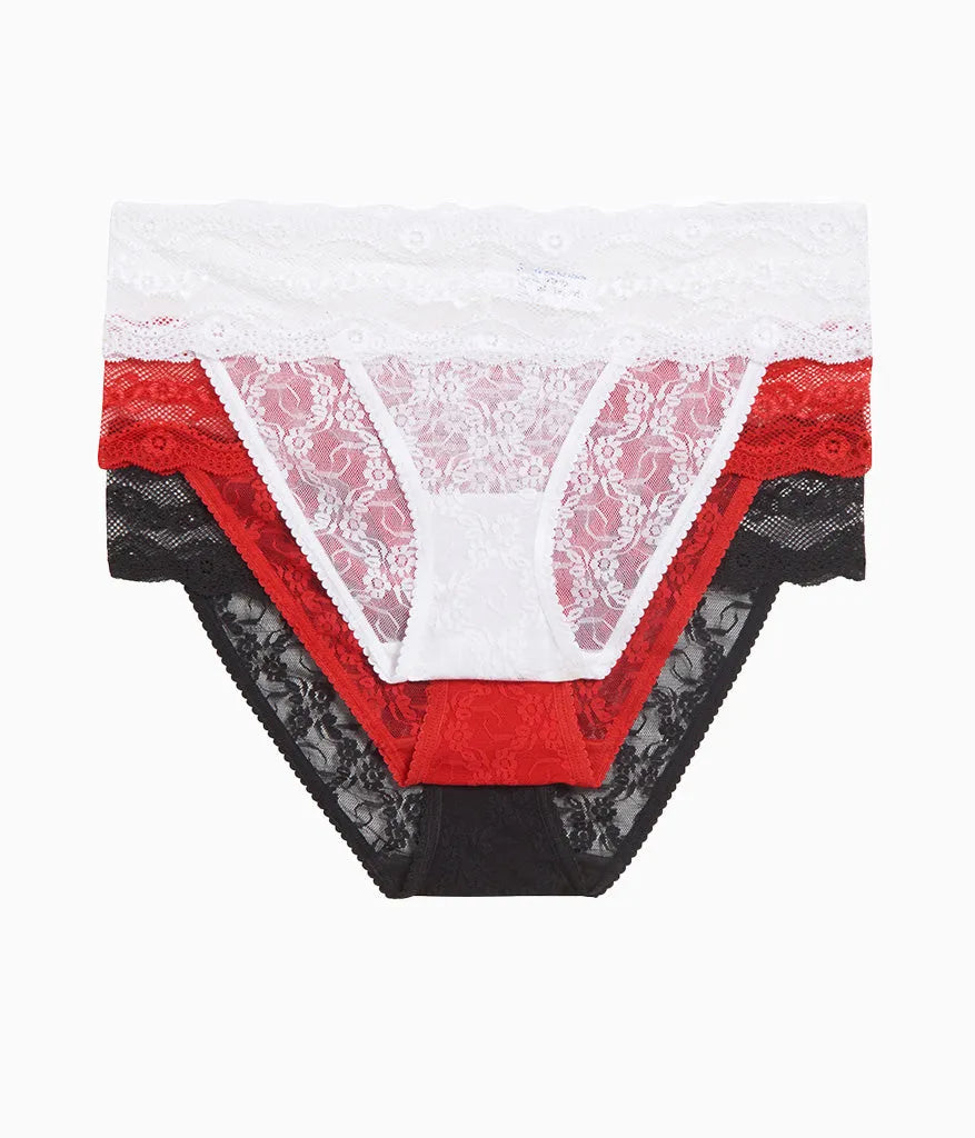 Lace Kiss Bikini Panty Pack: White/Crimson Red/Night